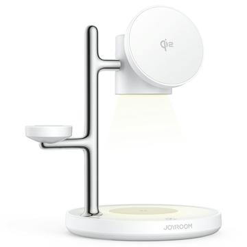 Joyroom JR-W23 Qi2 4-w-1 magnetyczna ładowarka bezprzewodowa 15W z lampką nocną - biała