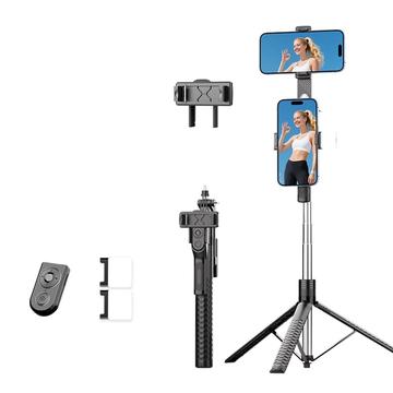 Wysuwany kijek do selfie / statyw K50 z podwójnym uchwytem na telefon - czarny