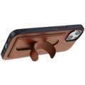 Skórzane Etui z Kieszenią na Kartę oraz Podpórką do iPhone 14 Plus - Brąz