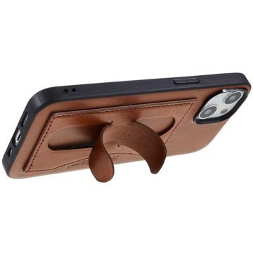 Skórzane Etui z Kieszenią na Kartę oraz Podpórką do iPhone 14 Plus - Brąz