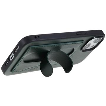 Skórzane Etui z Kieszenią na Kartę oraz Podpórką do iPhone 14 Plus - Zieleń