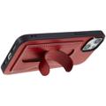 Skórzane Etui z Kieszenią na Kartę oraz Podpórką do iPhone 14 Plus - Czerwień