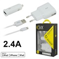 Zestaw do Ładowania MFi Lightning Ksix 3-w-1 - 2.4A - Biały