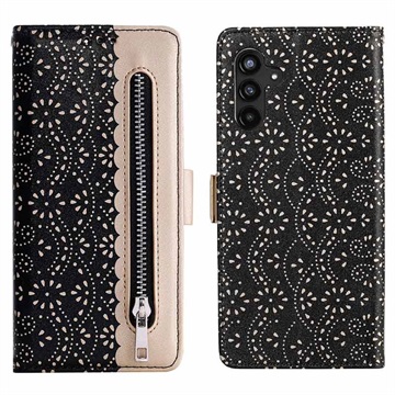 Etui z Portfelem Lace Pattern do Samsung Galaxy A13 5G - Czarne