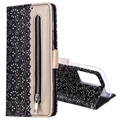 Etui z portfelem Lace Pattern do Samsung Galaxy S21 Ultra 5G - Czarne