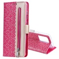 Etui z portfelem Lace Pattern do Samsung Galaxy S21 Ultra 5G - Ciemny Róż