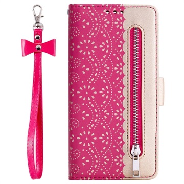 Etui z portfelem Lace Pattern do Samsung Galaxy Note10 - Ciemny Róż