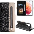 Etui z portfelem Lace Pattern do Samsung Galaxy S22 Ultra 5G - Czarne