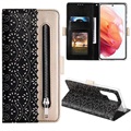 Etui z portfelem Lace Pattern do Samsung Galaxy S22 Ultra 5G - Czarne