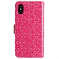 Etui z portfelem Lace Pattern do iPhone X / iPhone XS - Ciemny Róż