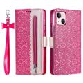 Etui z Portfelem Lace Pattern do iPhone 14 Max - Gorący Róż