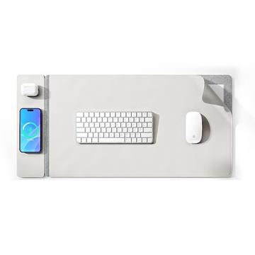 Duża podkładka na biurko z bezprzewodową ładowarką 15W do smartfona/słuchawek - szara