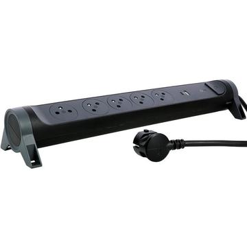 Legrand 049429 5-wyjściowa obrotowa listwa zasilająca 2P+T z USB-A i USB-C - 3680W/16A - Czarny