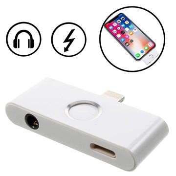 iPhone X Adapter Lightning & 3.5mm Audio z Przyciskiem Home - Srebrny