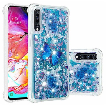 Etui z TPU Liquid Glitter do Samsung Galaxy A70 - Niebieski Motyl