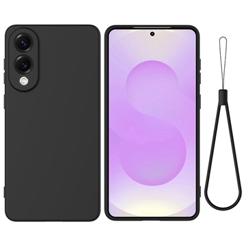 Samsung Galaxy S25 Edge Etui z płynnego silikonu z paskiem na rękę - czarny