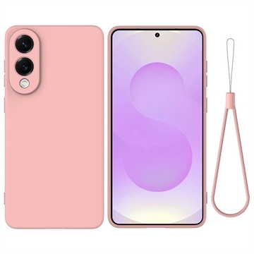 Samsung Galaxy S25 Edge Etui z płynnego silikonu z paskiem na rękę - Róż