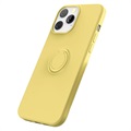 iPhone 13 Pro Etui Liquid Silicone z Uchwytem Ring - Żółty