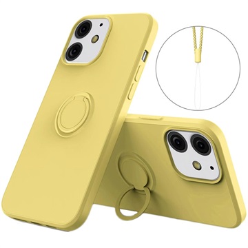 iPhone 13 Etui Liquid Silicone z Uchwytem Ring - Żółty