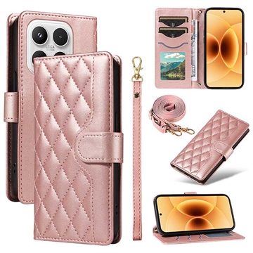 Luksusowe pikowane etui-portfel do Xiaomi 17 - różowe złoto