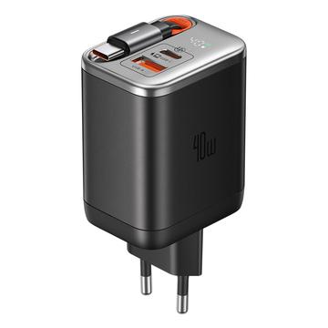 Szybka ładowarka Mcdodo CH-4281 40W GaN z 65cm zwijanym kablem USB-C i portami USB-C, USB-A - czarna
