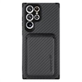 Samsung Galaxy S22 Ultra 5G Etui z Uchwytem na Kartę - Włókno Węglowe - Czarne