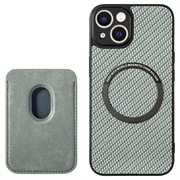 iPhone 15 Etui z Uchwytem na Kartę - Włókno Węglowe