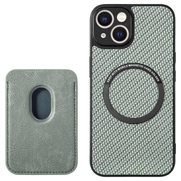 iPhone 15 Etui z Uchwytem na Kartę - Włókno Węglowe