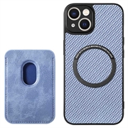 iPhone 15 Plus Etui z Uchwytem na Kartę - Włókno Węglowe
