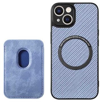 iPhone 15 Plus Etui z Uchwytem na Kartę - Włókno Węglowe