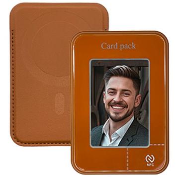 Magnetyczne etui / portfel na karty z wyświetlaczem NFC - brązowy