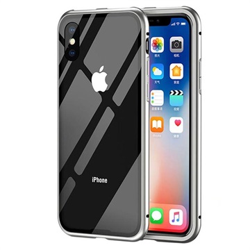 Magnetyczne Etui z Tyłem ze Szkła Hartowanego do iPhone X - Szare