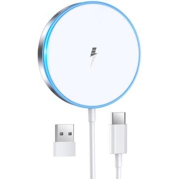 Magnetyczna ładowarka bezprzewodowa z podświetleniem LED - 15W - biała