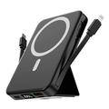 Magnetyczny bezprzewodowy power bank z kablami USB-C i Lightning - 10000mAh/15W  - Czarny