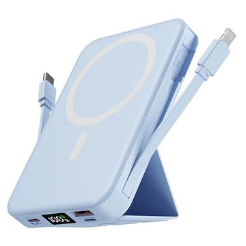 Magnetyczny bezprzewodowy power bank z kablami USB-C i Lightning - 10000mAh/15W - Niebieski