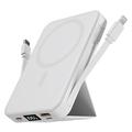 Magnetyczny bezprzewodowy power bank z kablami USB-C i Lightning - 10000mAh/15W - biały