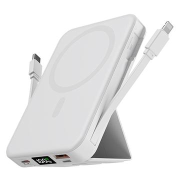 Magnetyczny bezprzewodowy power bank z kablami USB-C i Lightning - 10000mAh/15W - biały