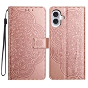 iPhone 16 Plus Etui z Portfelem z Serii Mandala - Różowe Złoto