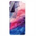 Samsung Galaxy S21 FE 5G - Galwanizowane Etui IMD z TPU z Deseniem Marmuru - Błękit / Róż