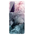Samsung Galaxy S21 FE 5G - Galwanizowane Etui IMD z TPU z Deseniem Marmuru - Szary / Róż