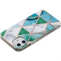 iPhone 12 mini - Galwanizowane Etui IMD z TPU z Deseniem Marmuru - Biel / Niebieskozielony