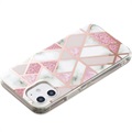 iPhone 12 mini - Galwanizowane Etui IMD z TPU z Deseniem Marmuru - Biel / Róż