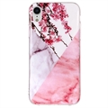 iPhone XR - Etui IMD z TPU z Deseniem Marmuru - Różowe Kwiaty