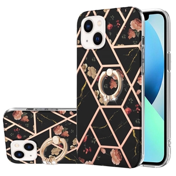 Etui TPU Marble Pattern IMD do iPhone\'a 15 z Uchwytem na Pierścionek