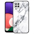 Samsung Galaxy A22 4G Etui Marble Series z Hartowanego Szkła - Białe