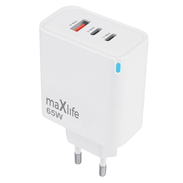 Ładowarka Maxlife MXTC-09-65ACC GaN - 65W, 2x USB-C, USB-A - biała