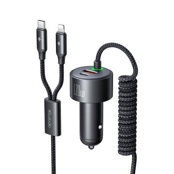 Dwuportowa ładowarka samochodowa Mcdodo CC-037 120W z kablami USB-C i Lightning - czarna