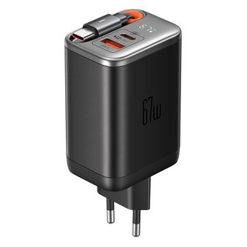 Szybka ładowarka Mcdodo CH-4100 67W GaN z chowanym kablem USB-C - czarna