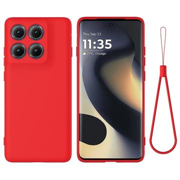 Motorola Edge (2025) Etui z płynnego silikonu z paskiem na rękę - czerwony