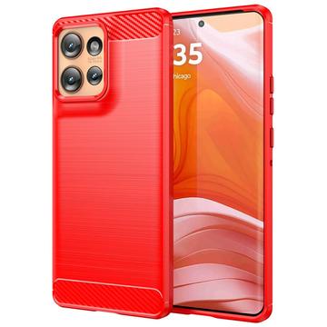 Motorola Edge 50 Szczotkowane Etui z TPU - Włókno Węglowe - Czerwień